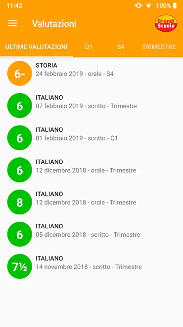 Primo screen - app registro elettronico di Grandi Scuole